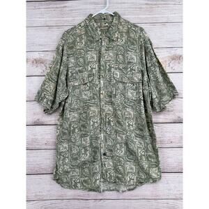 Royal Robbins Linen‎ Blend Tropical Hawaiian Shirt Men's Size Large Green